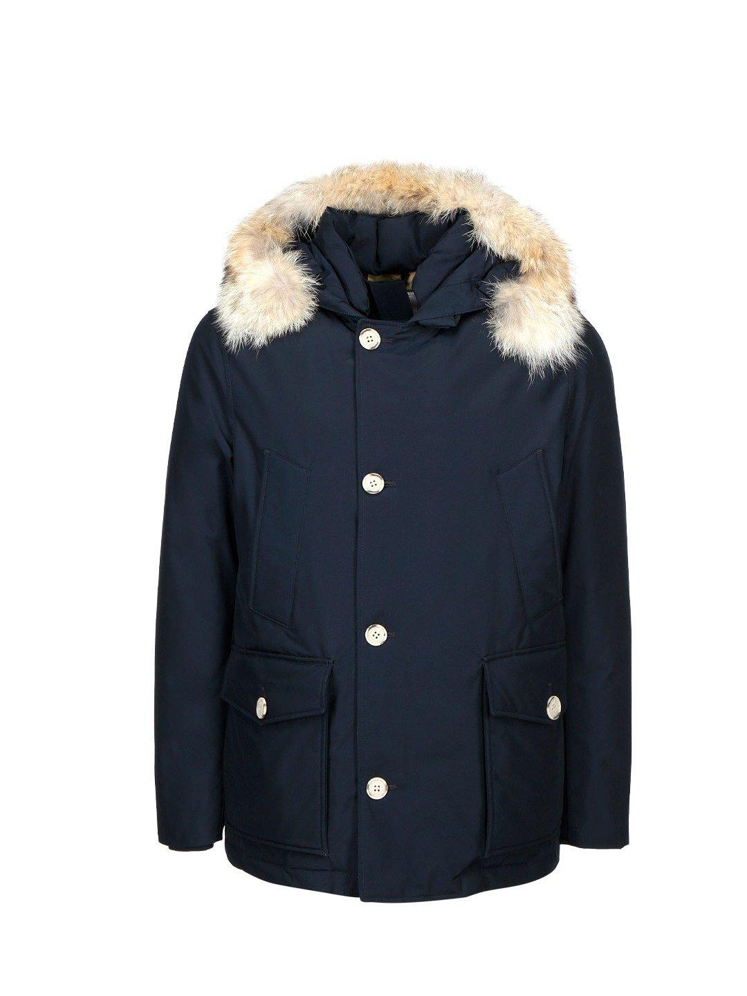 Woolrich Cotton Fur Trim Hooded Arctic Coat in Blue for Men - Lyst