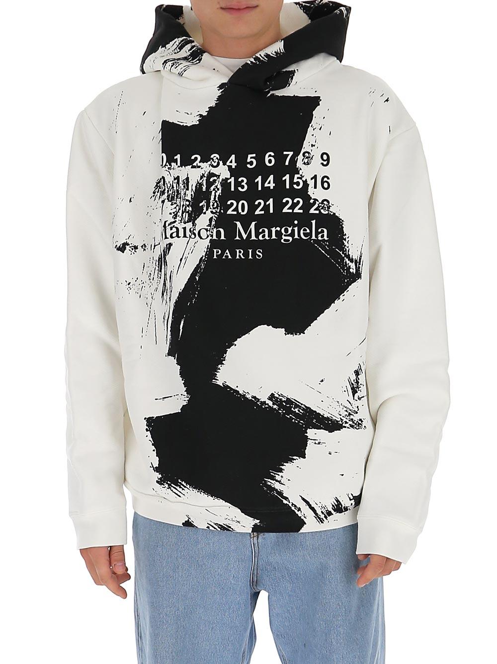 Maison Margiela Cotton Logo Paint Hoodie in White for Men | Lyst