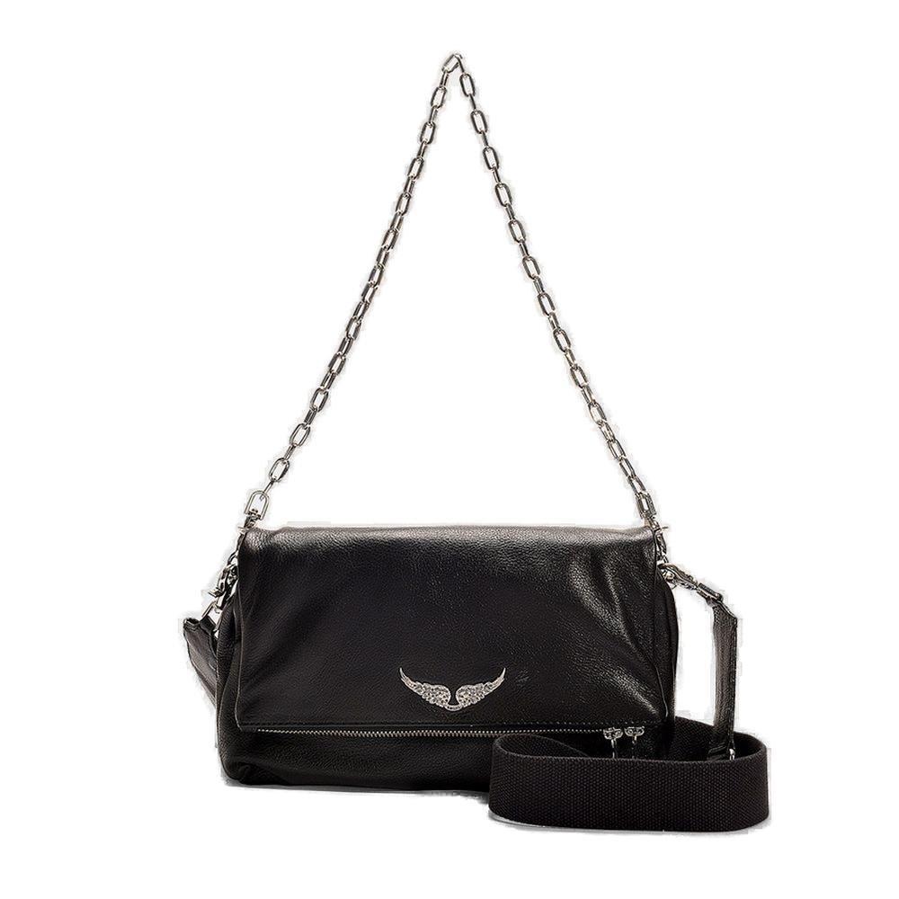 Zadig & Voltaire Embellished Logo Foldover Shoulder Bag in Black Lyst