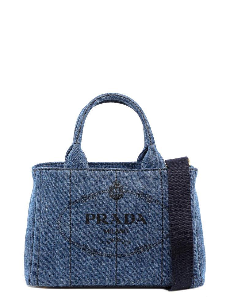 Prada Logo Denim Tote Bag in Blue | Lyst
