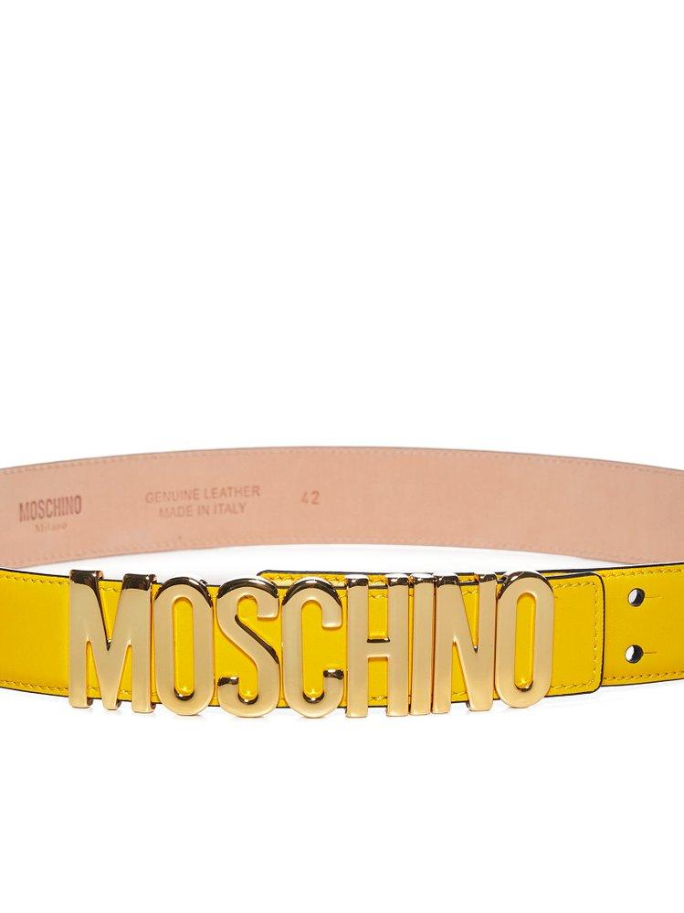 Moschino Logo Leather Belt in Yellow 