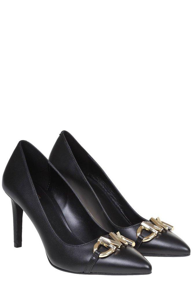 MICHAEL Michael Kors Leather Logo Plaque Pumps in Black Womens Shoes Heels Pump shoes 