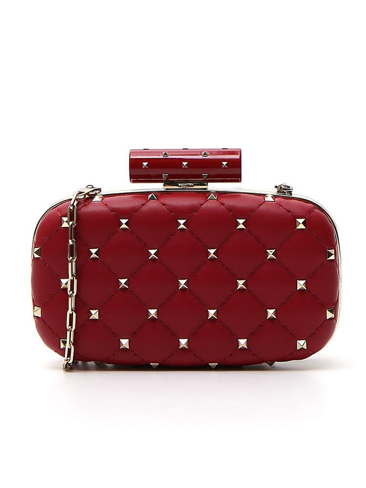 Valentino Leather Garavani Rockstud Clutch Bag in Red - Lyst