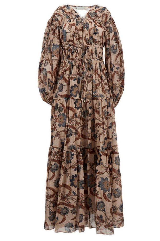 【Zimmermann】ASCENSION BILLOW MAXI DRESS ビロウマキシドレス Ascension Billow floral silk maxi dress in blue - Zimmermann