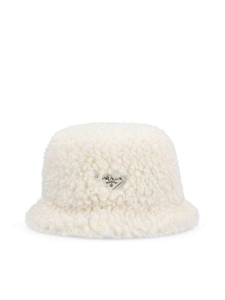 Prada Fleece Bucket Hat in White | Lyst