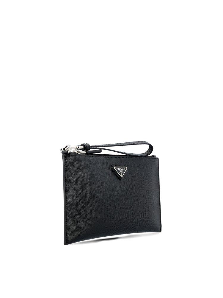 Prada Logo-plaque Zipped Clutch Bag in Black for Men | Lyst