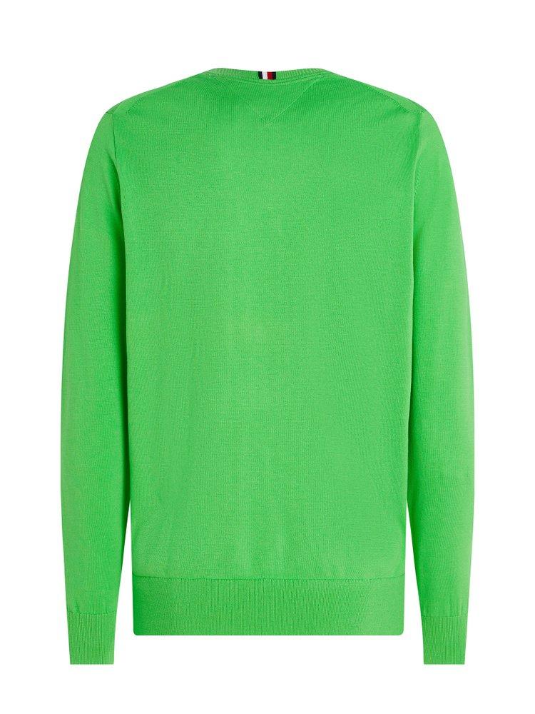 Tommy Hilfiger Logo Detailed Crewneck Sweater in Green for Men | Lyst