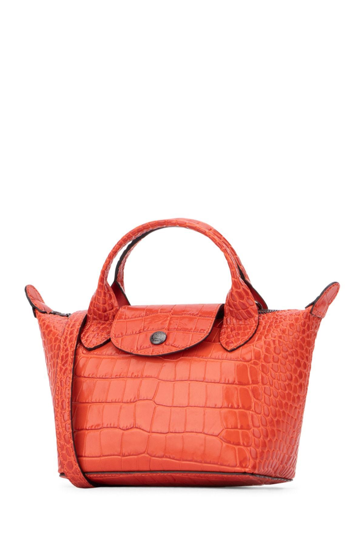 Longchamp Le Pliage Cuir Xs Top Handle Bag in Orange | Lyst