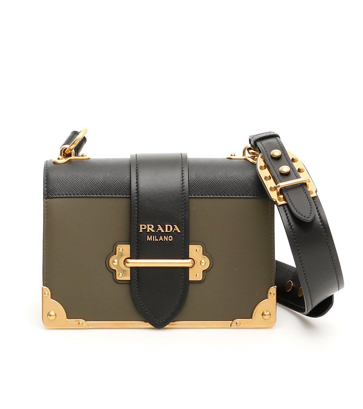 Prada Cahier Leather Shoulder Bag in Green | Lyst