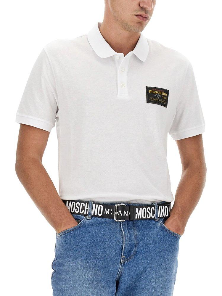 Moschino Logo Patch Polo Shirt in White for Men | Lyst