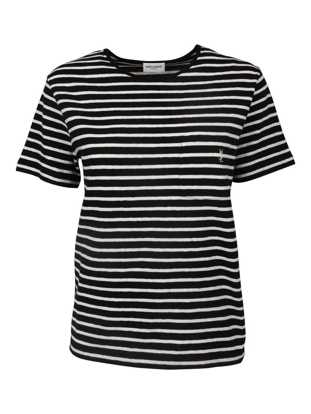 ★Saint Laurent★ Logo Short Sleeve T-Shirt Black 749102Y37I SAINT LAURENT: viscose t-shirt with embroidered logo - Black