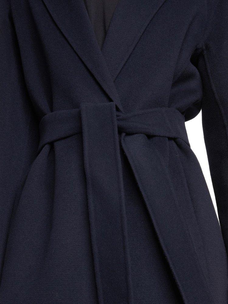 Max Mara Belted Long-sleeved Coat in Blue | Lyst