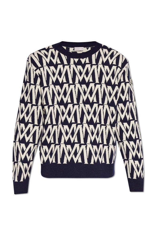 Moncler Monogram Jacquard Crewneck Jumper in Black for Men Lyst