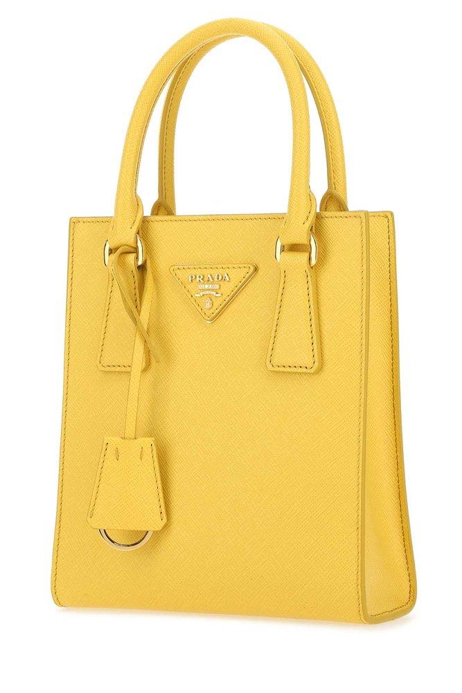 Prada Logo-plaque Tote Bag in Yellow | Lyst