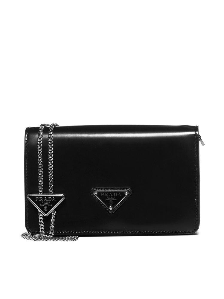 Prada Logo Plaque Chain Shoulder Bag in Black | Lyst