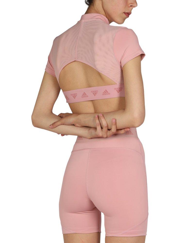 Pink Womens Tops adidas Originals Tops adidas Originals High Neck Logo Cropped Top in Powder - Save 22% 