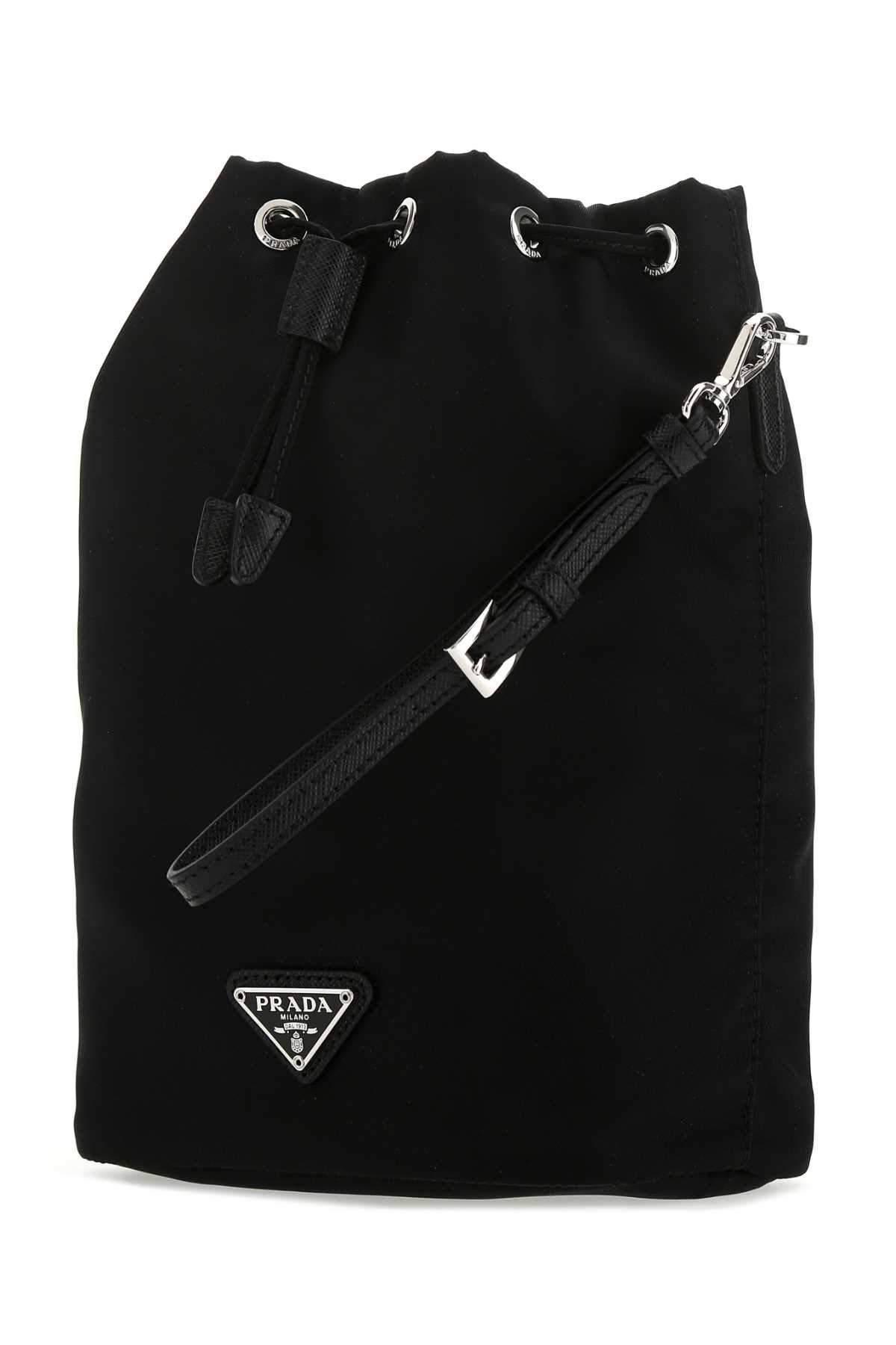 Prada Logo Plaque Drawstring Pouch Bag in Black | Lyst