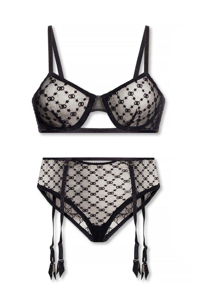 Gucci GG Star Embroidered Tulle Lingerie Set in Black | Lyst