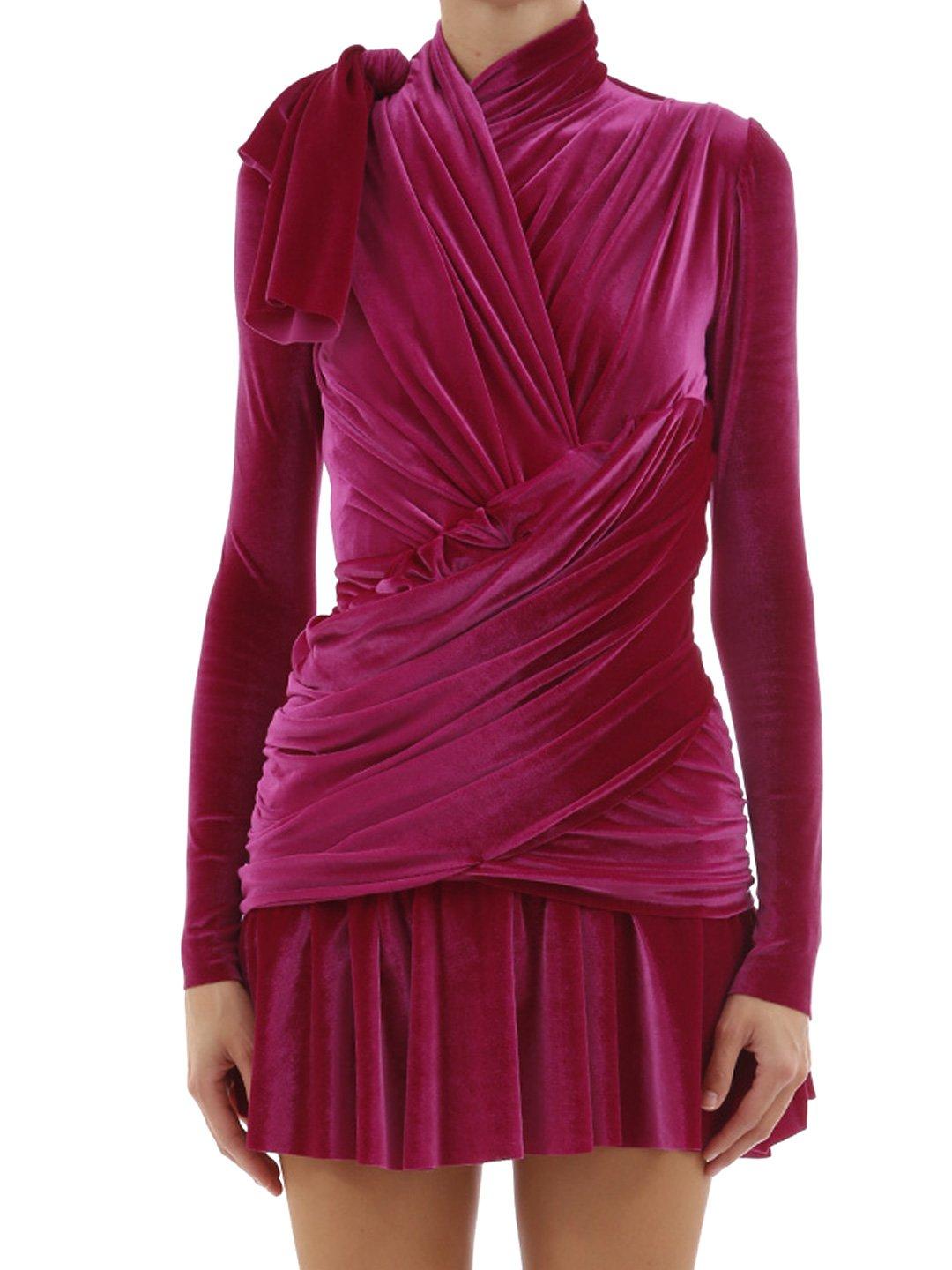 Balenciaga Velvet Draped Wrapped Dress in Dark Pink (Pink) | Lyst