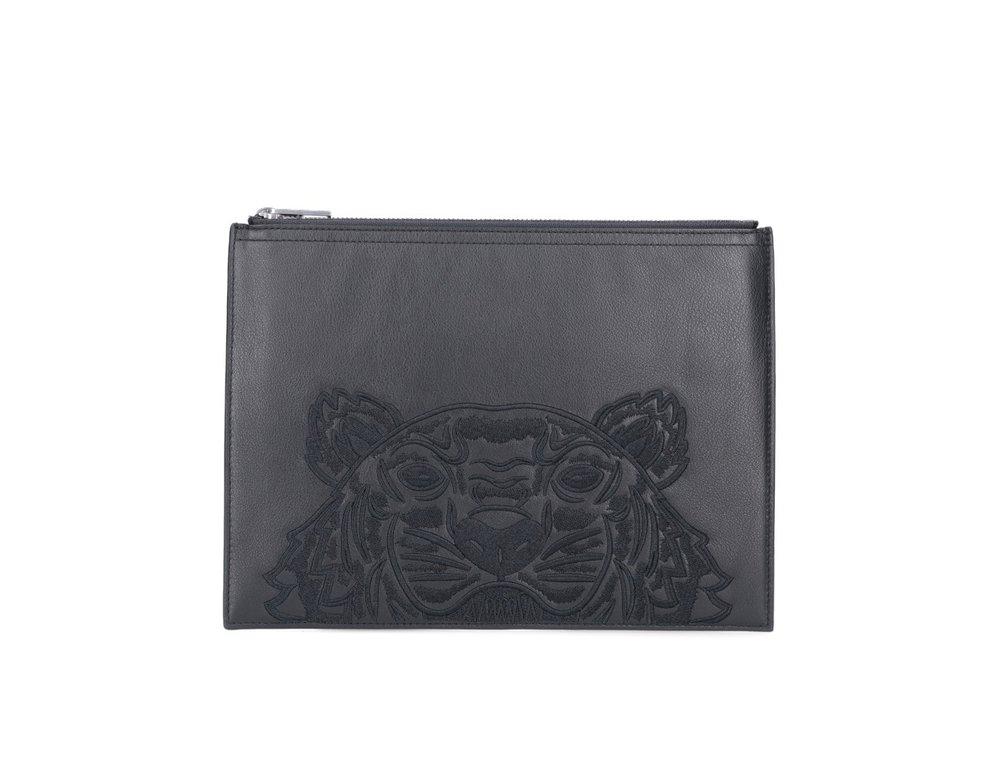 KENZO Kampus Tiger Motif Embroidered Large Clutch Bag in Black for Men |  Lyst