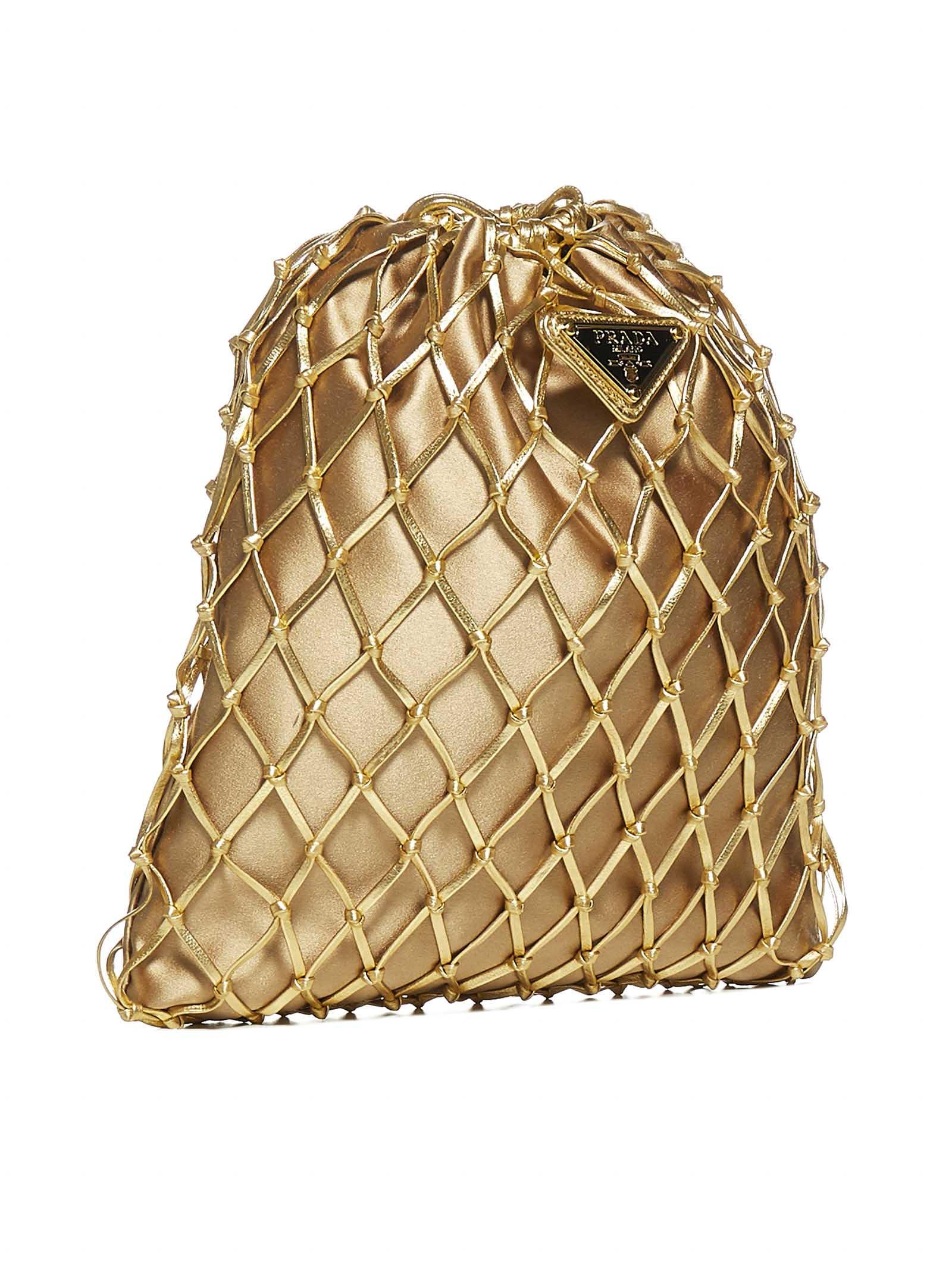 Prada Mesh Satin Drawstring Bag in Metallic Lyst UK