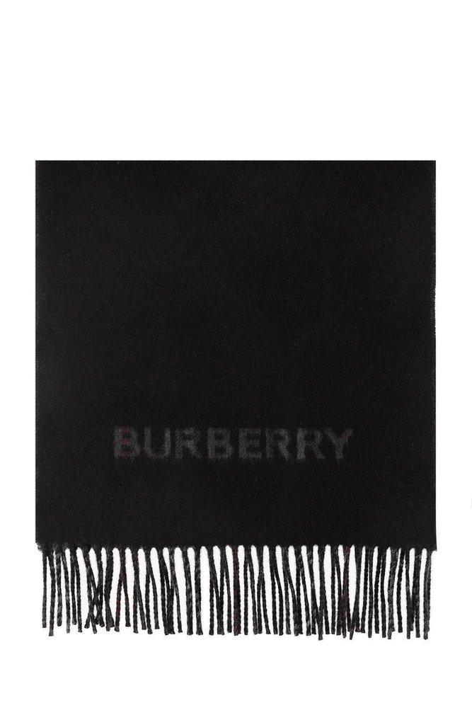 Burberry Reversible Logo Detailed Fringed Scarf in Black for Men | Lyst