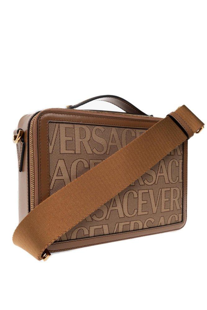 Versace Allover Logo Zipped Messenger Bag in Brown for Men | Lyst