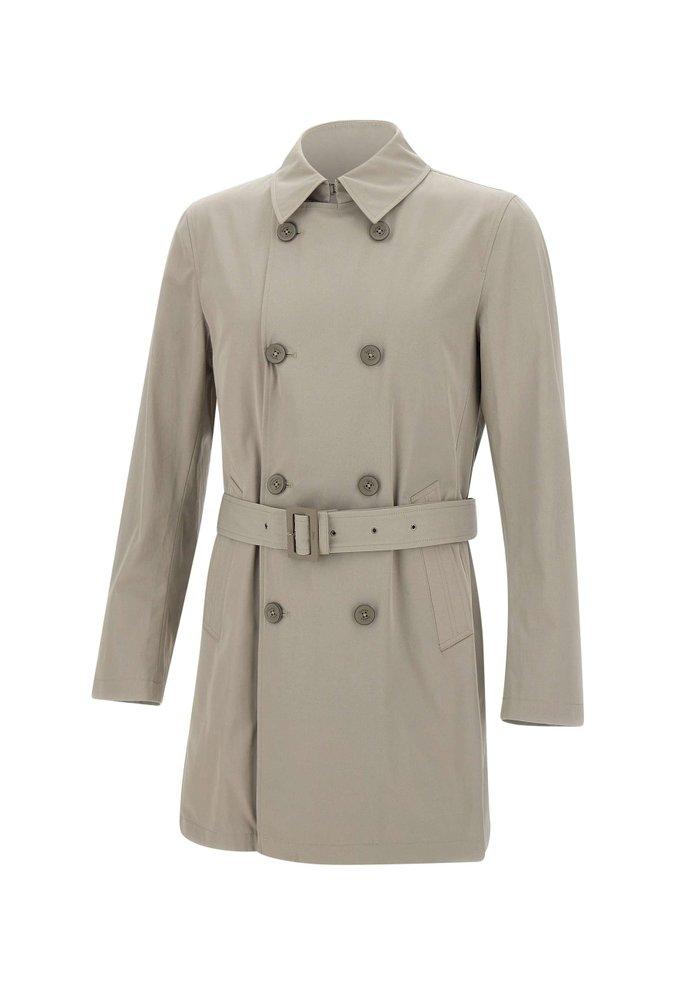 Herno Double-Breasted Belted Trench Coat in Natural for Men