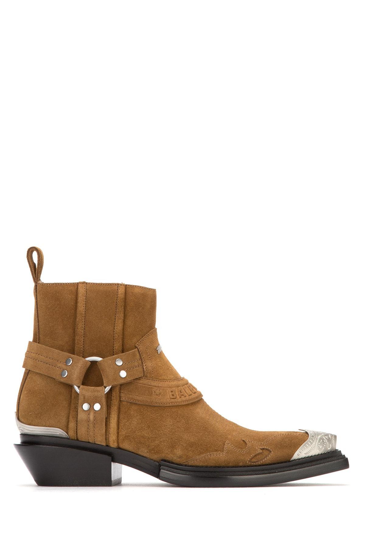 Balenciaga Santiag Harness Suede Ankle Boots in Brown | Lyst