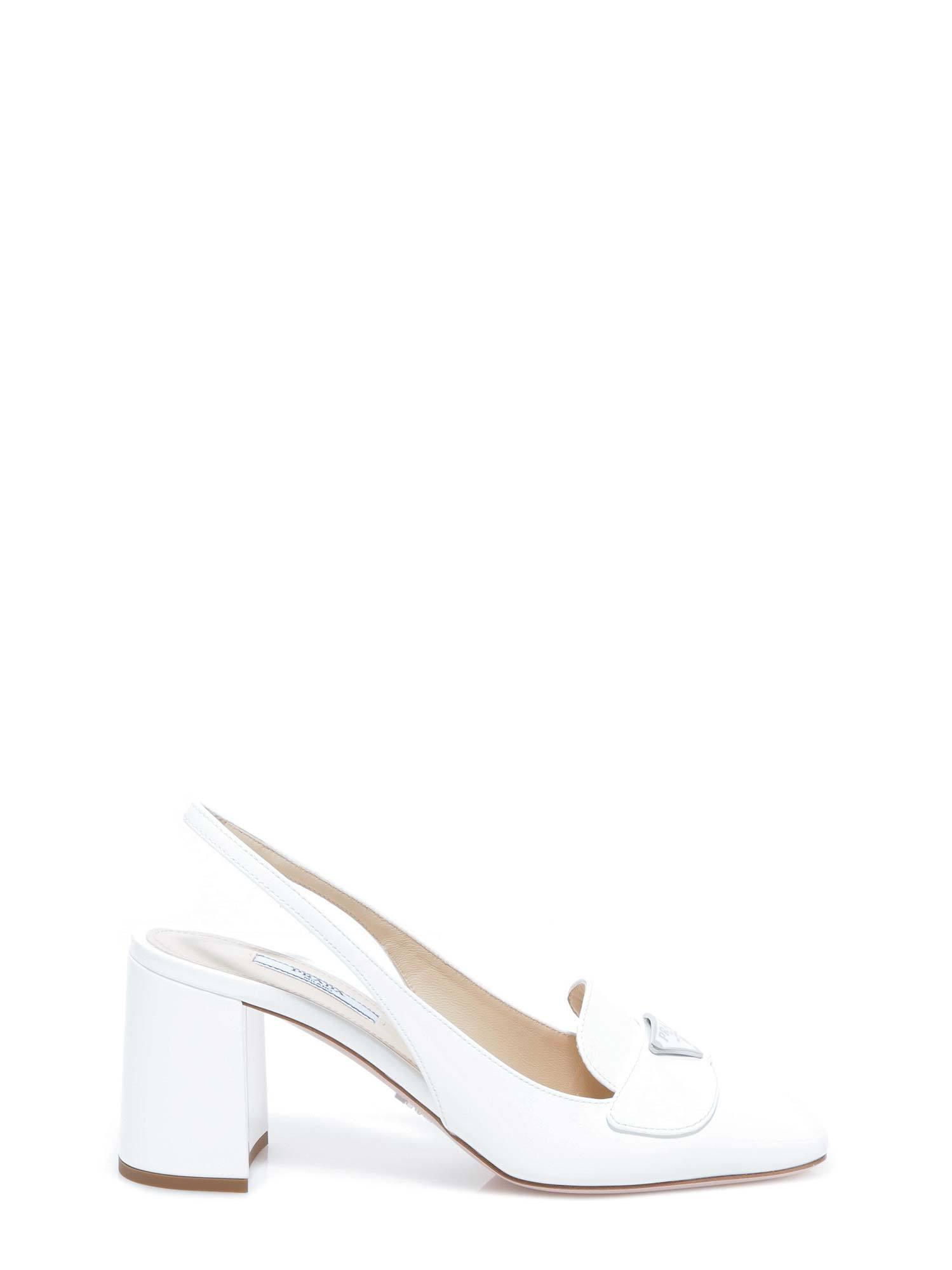 Prada Leather Logo Plaque Slingback Pumps in White - Save 41% - Lyst