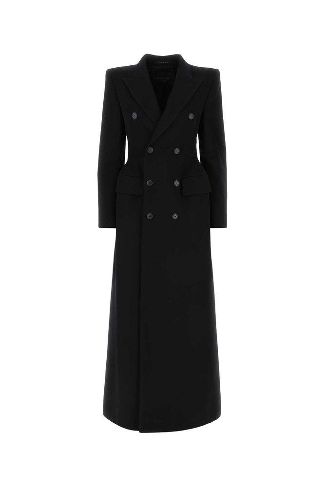 Balenciaga Double-breasted Maxi Hourglass Coat in Black | Lyst