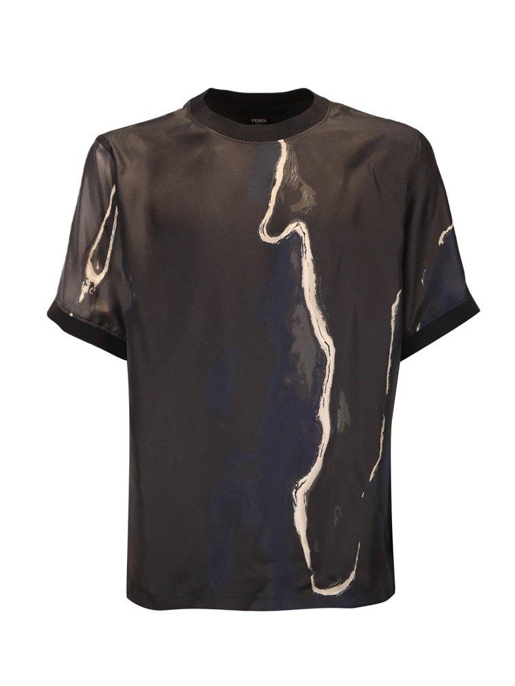Fendi Silk T-shirt With Earth Print - Men in Black for Men | Lyst