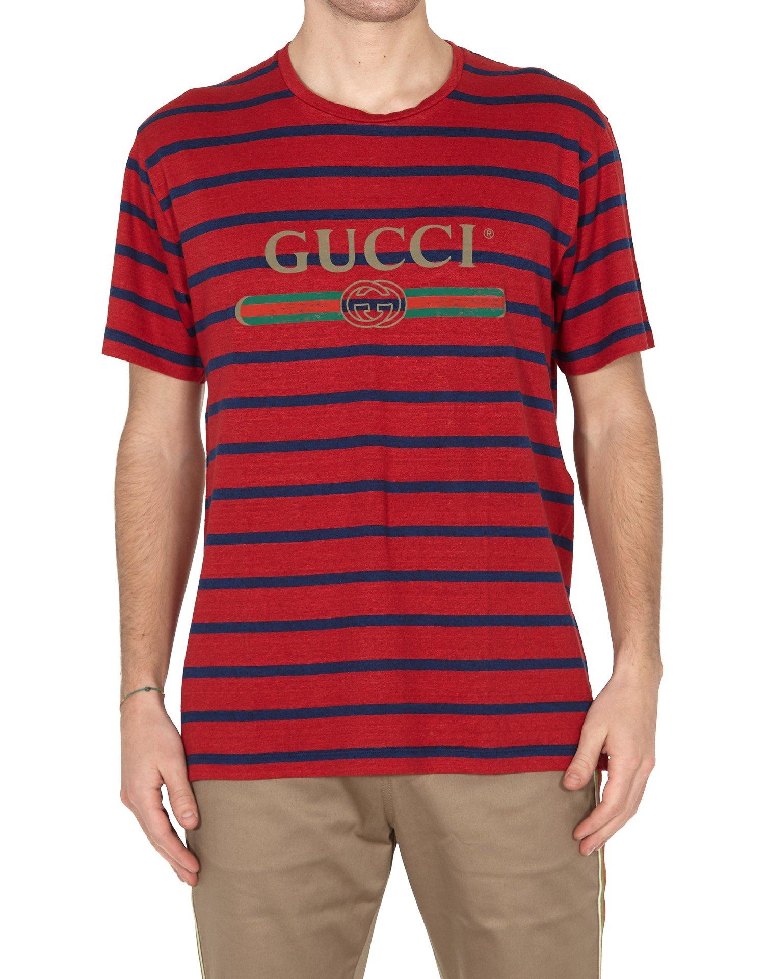 Gucci Cotton Logo Stripe T-shirt in Red for Men - Lyst