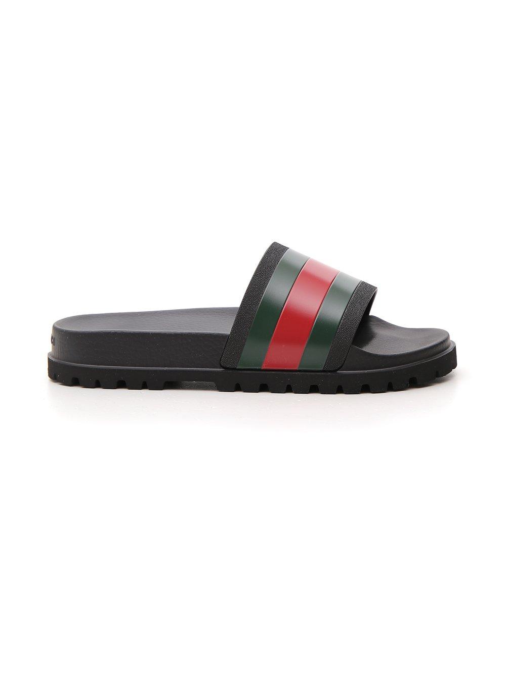 GUCCI Rubber Mens Web Slide Sandals 8 Black 526999 | FASHIONPHILE