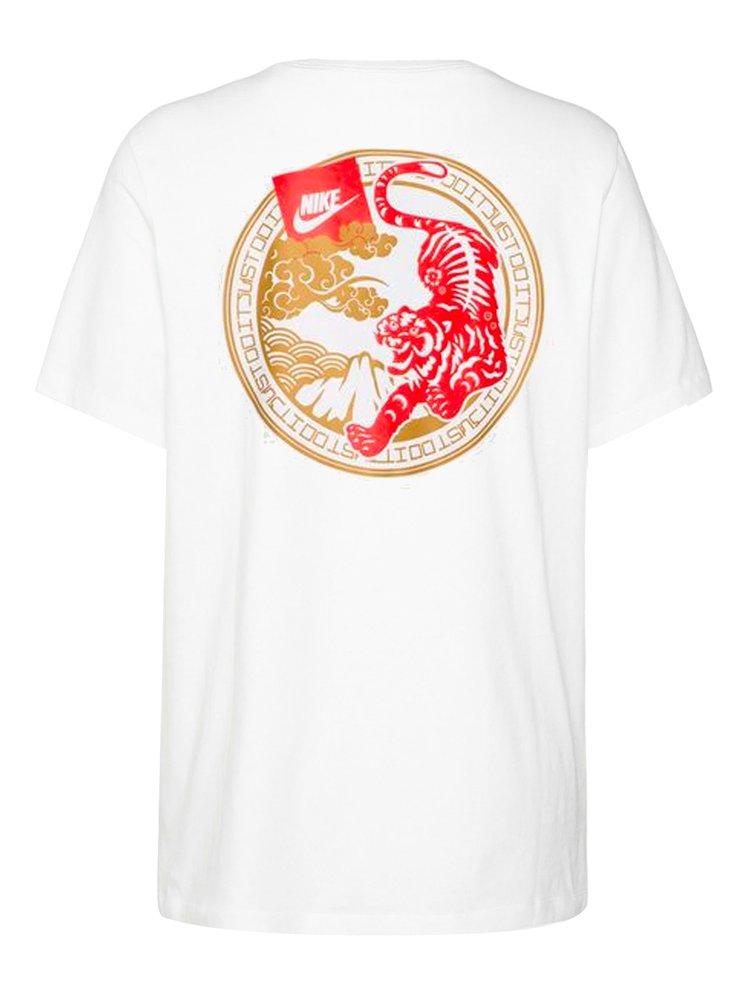 Nike Sportswear Tiger Logo Printed Crewneck T-shirt in White for