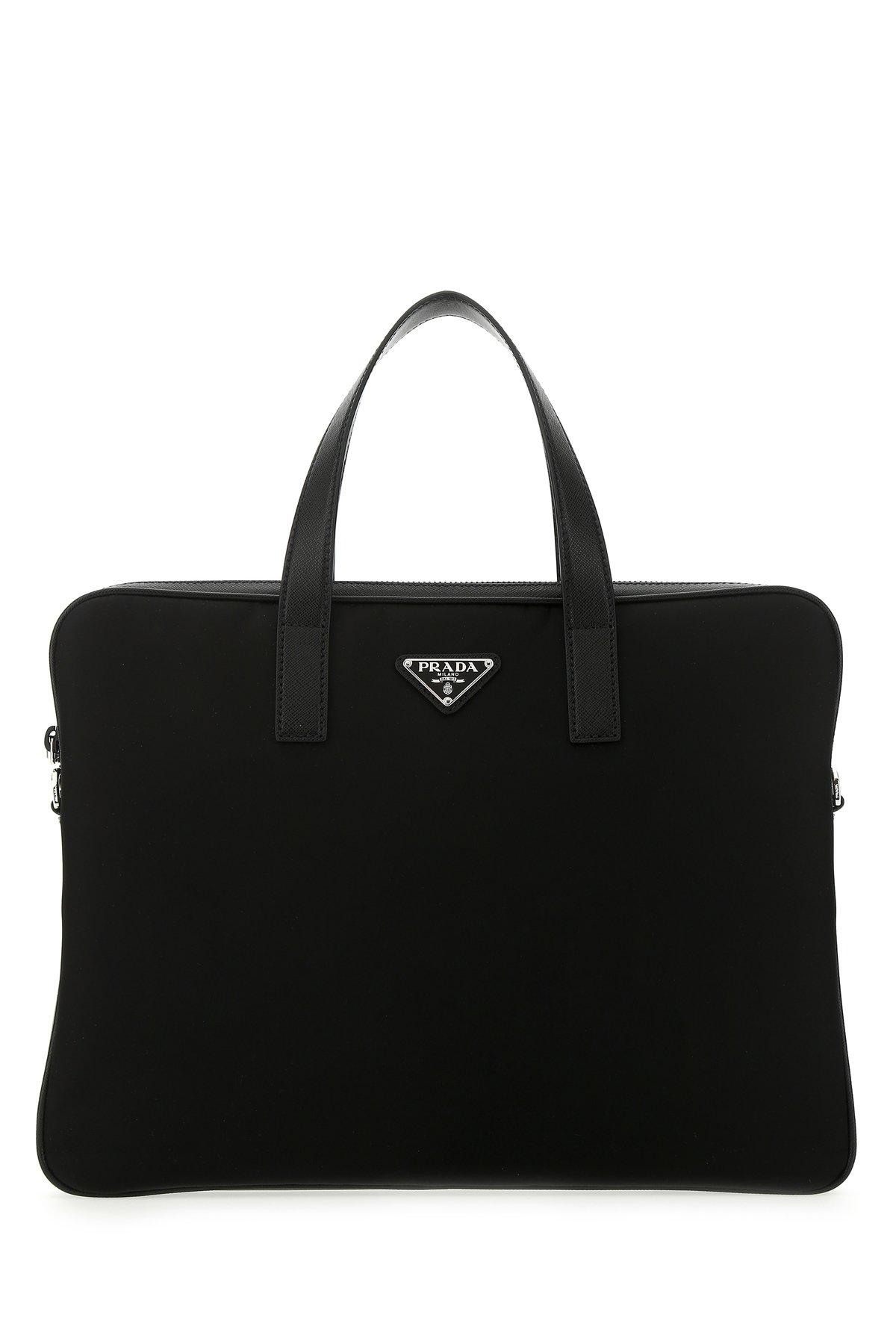 Prada Leather Logo Laptop Bag in Black for Men Lyst