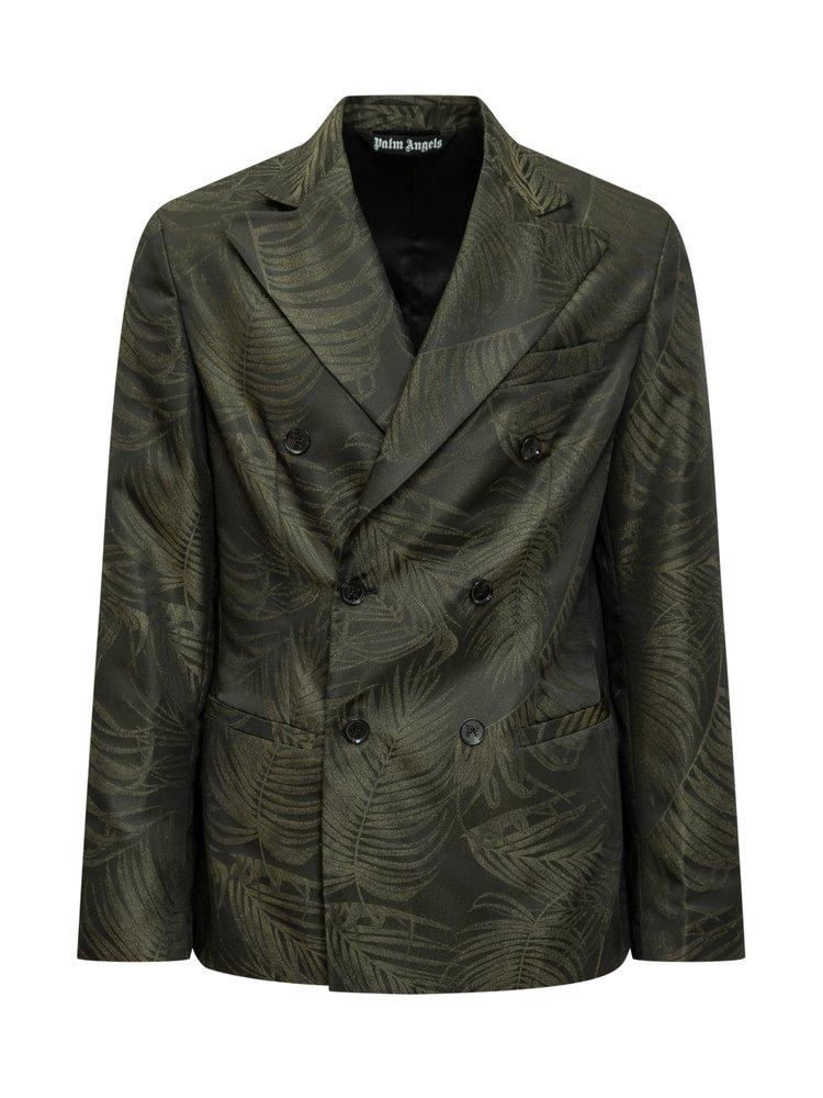 【関税＆送料込み】Palm Angels Double-Breasted Jacket Palm Angels palm-embroidered double-breasted Blazer | Blue