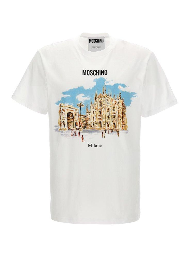 Moschino Logo Printed Crewneck T-shirt in White for Men | Lyst