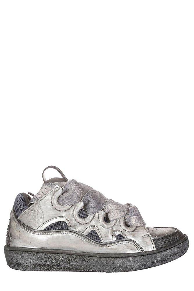 Lanvin Curb Panelled Lace-up Sneakers in White | Lyst