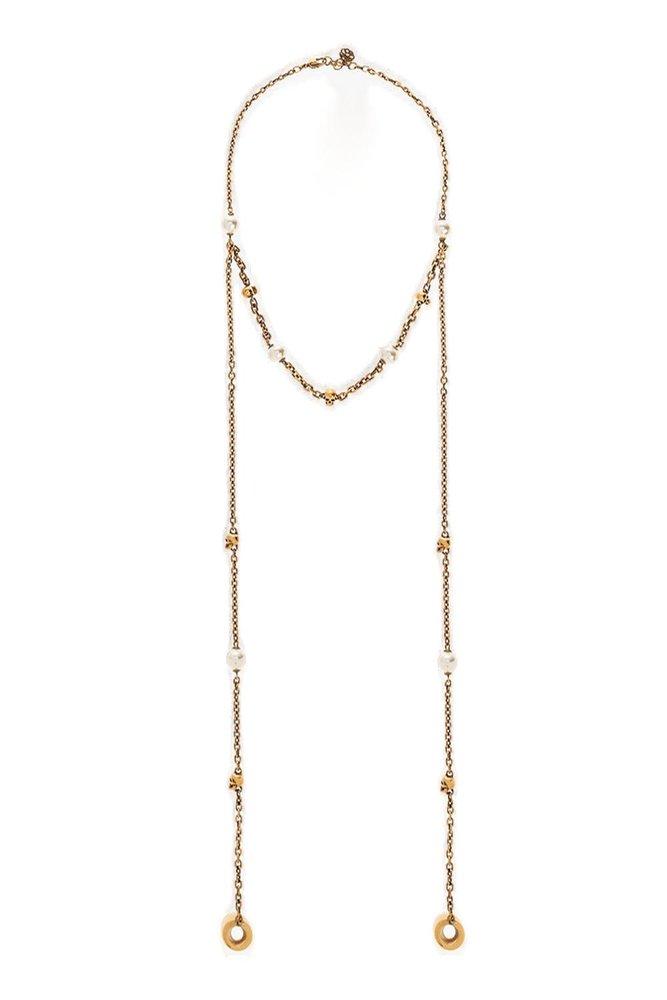 Alexander McQueen Pearl Skull Chain Necklace in Metallic | Lyst