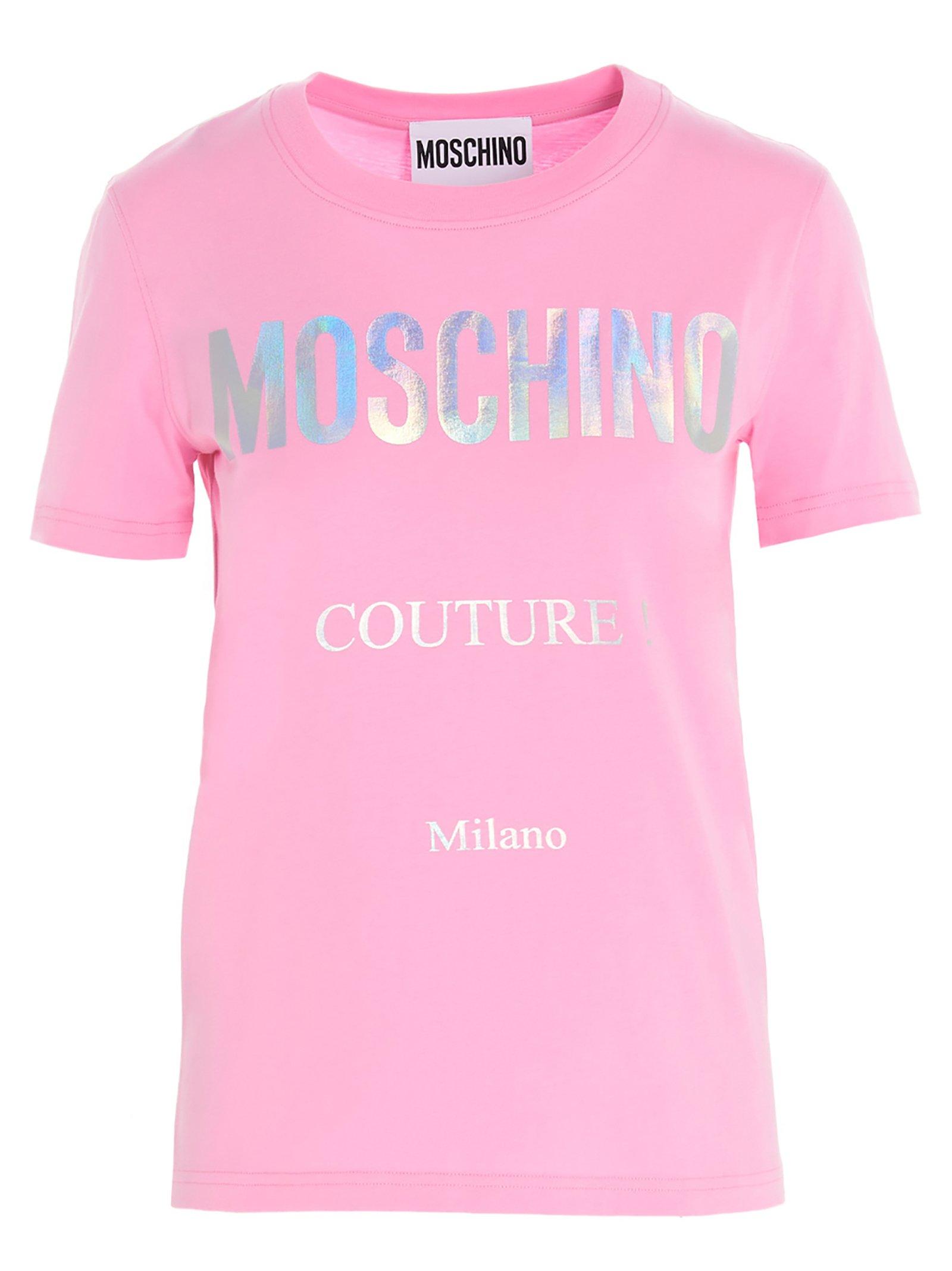 Moschino Cotton Logo Printed T-shirt in Pink - Lyst