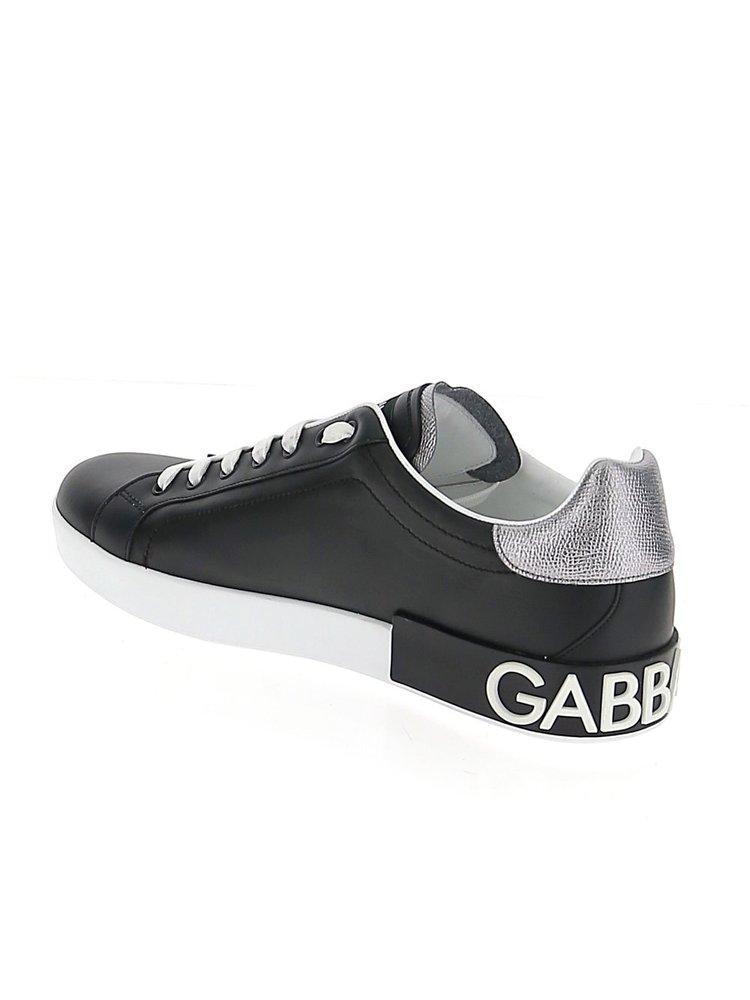 Dolce & Gabbana Leather Calfskin Nappa Portofino Sneakers in Black 