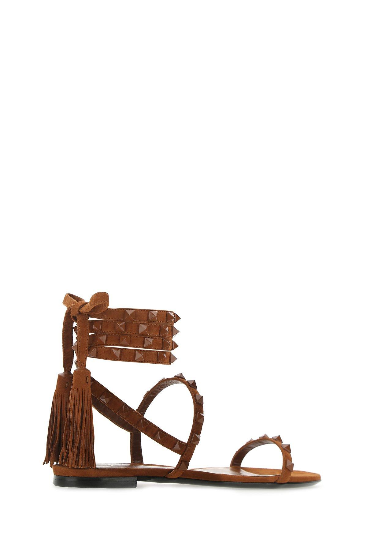 Valentino Leather Garavani Rockstud Flair Sandals in Brown - Lyst