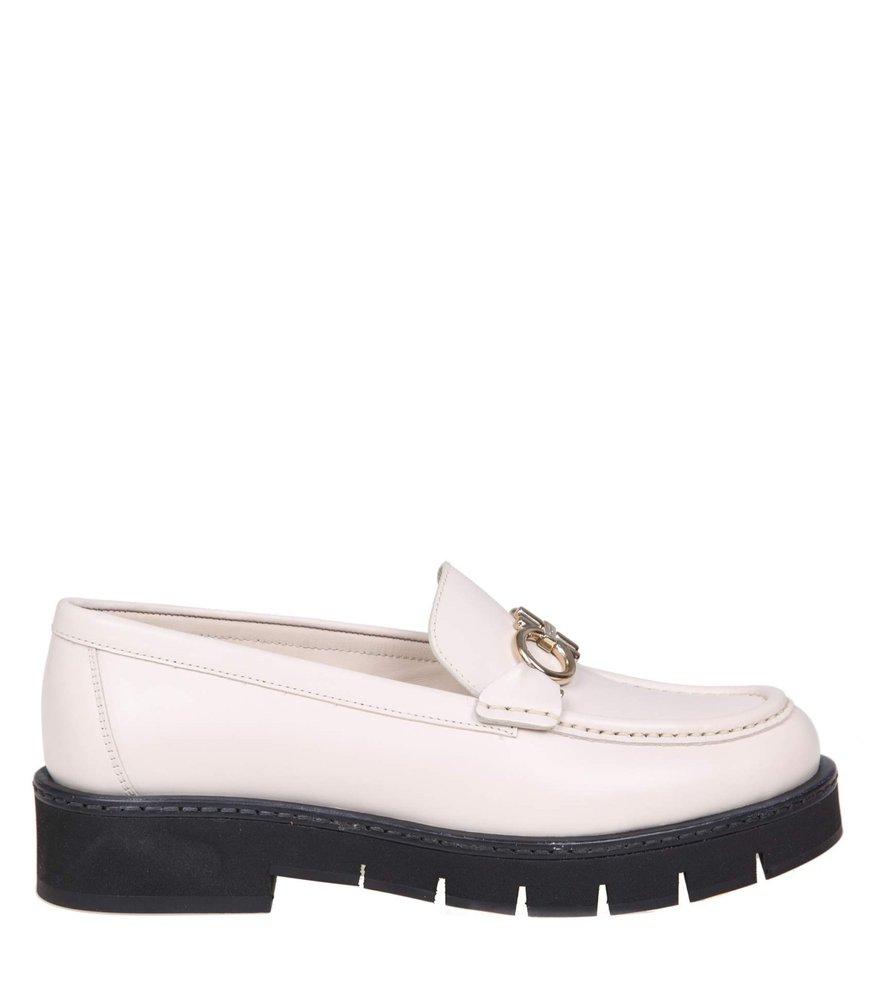 Ferragamo Leather Rolo Chunky Loafers in White | Lyst Australia