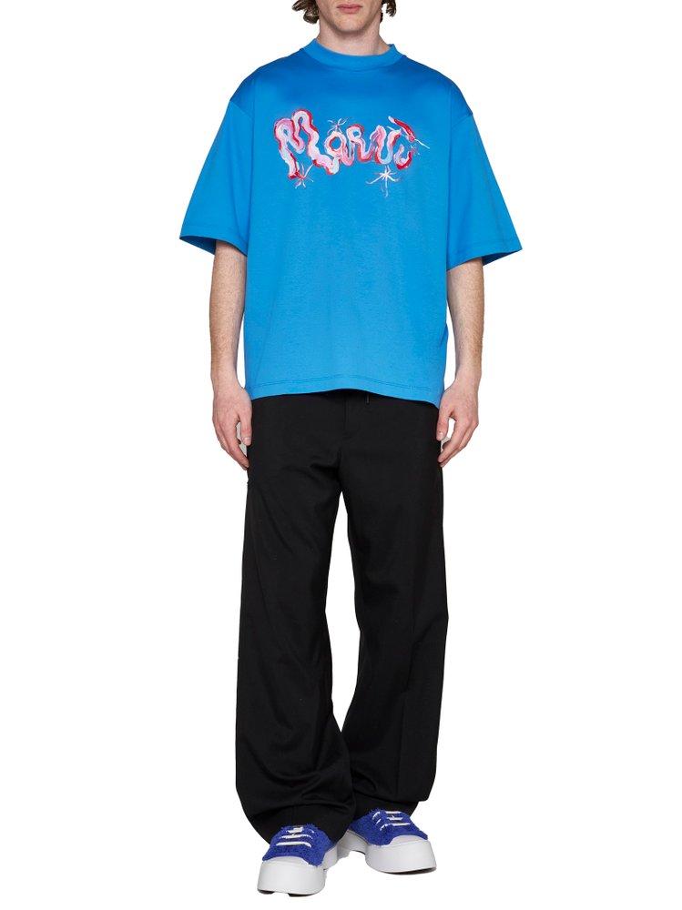 Marni painterly-print silk shirt - Blue