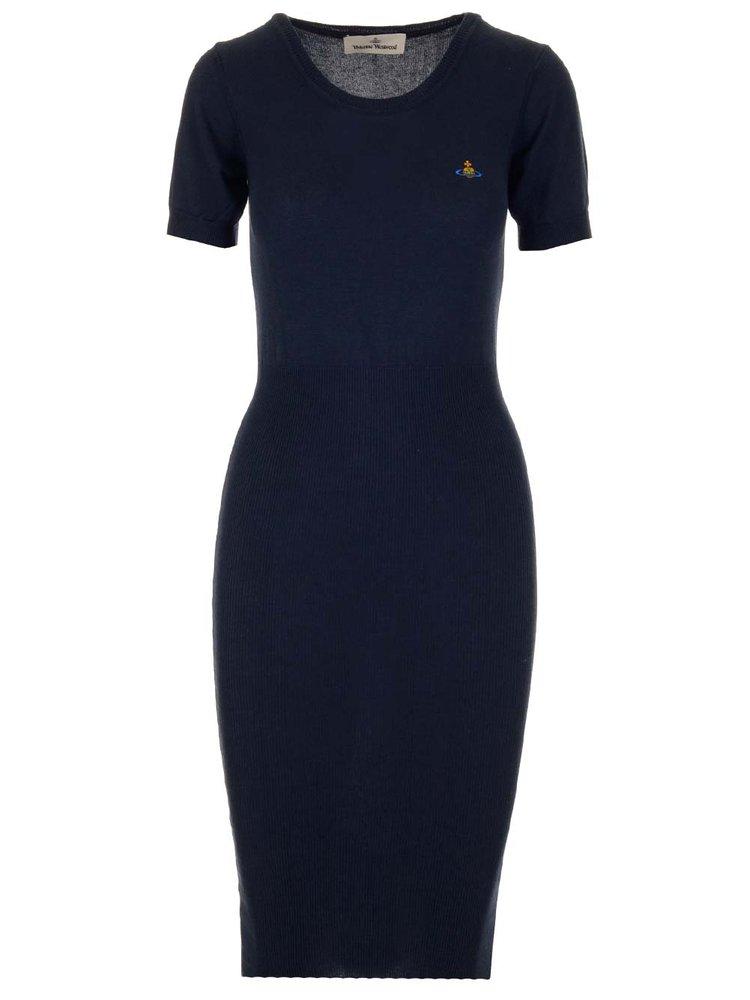 Vivienne Westwood Orb Embroidered Knit Midi Dress in Blue Lyst