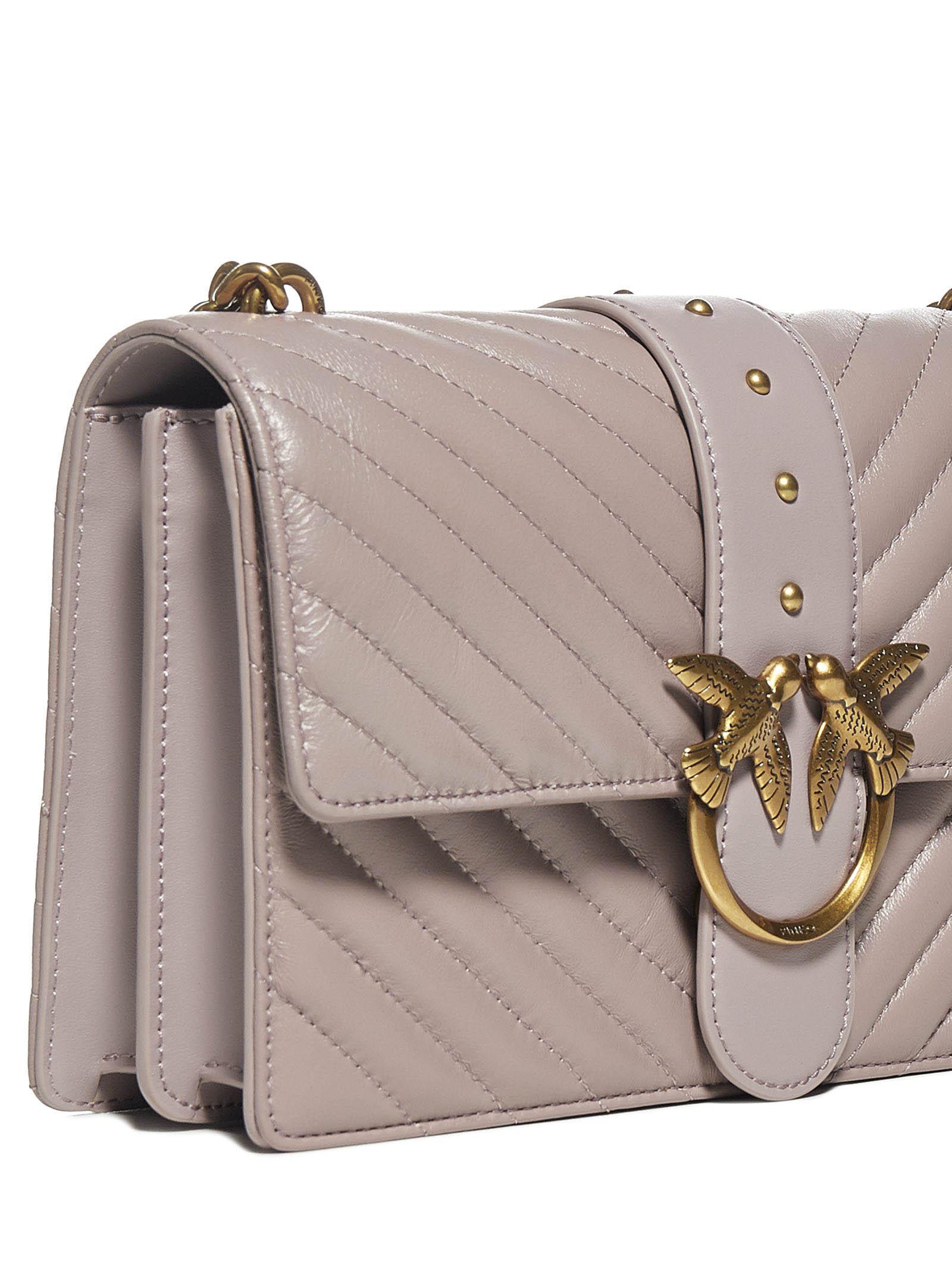 Pinko Leather Love Classic Icon V Quilted Shoulder Bag in Beige 