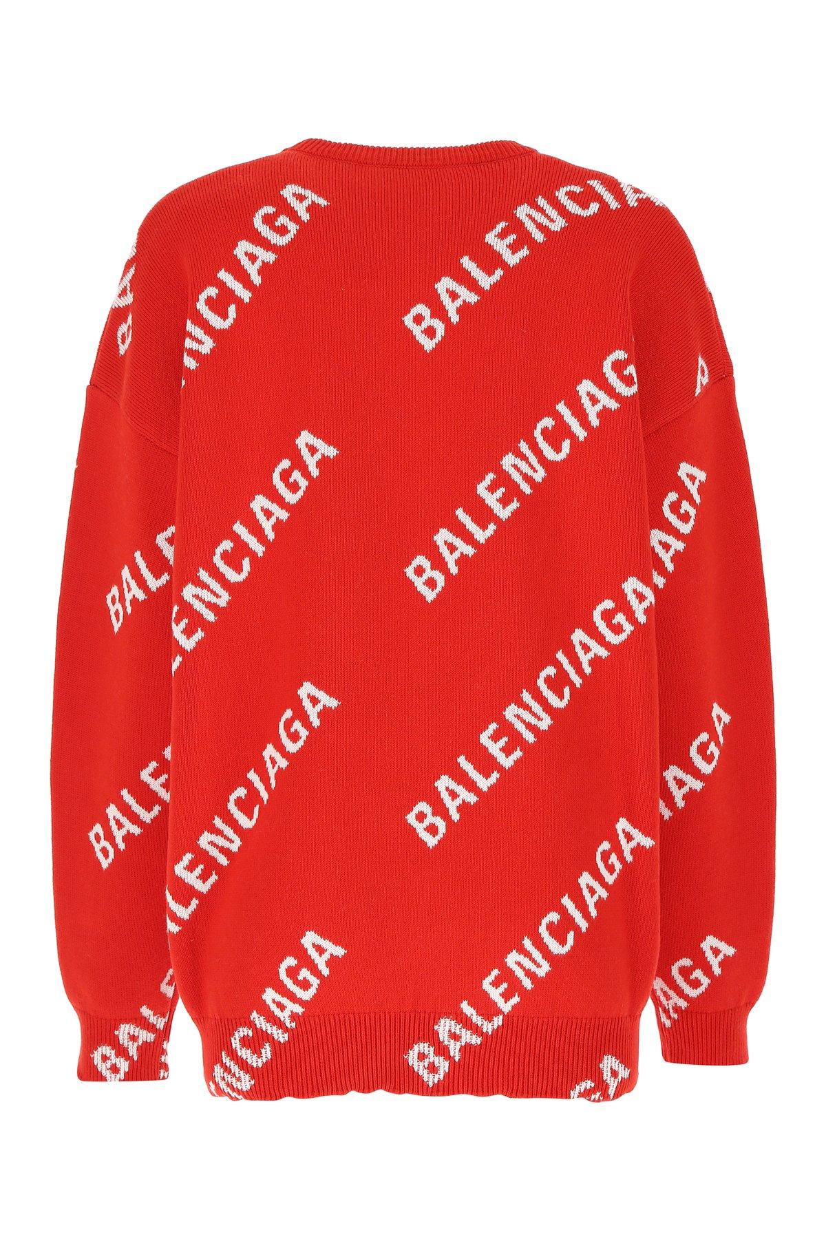 Balenciaga Oversized Logo Wool-blend Knit Sweater in Red | Lyst