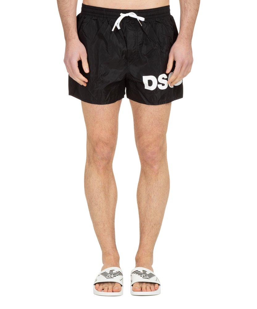 DSquared² Logo Printed Drawstring Swim Shorts in Black for Men | Lyst