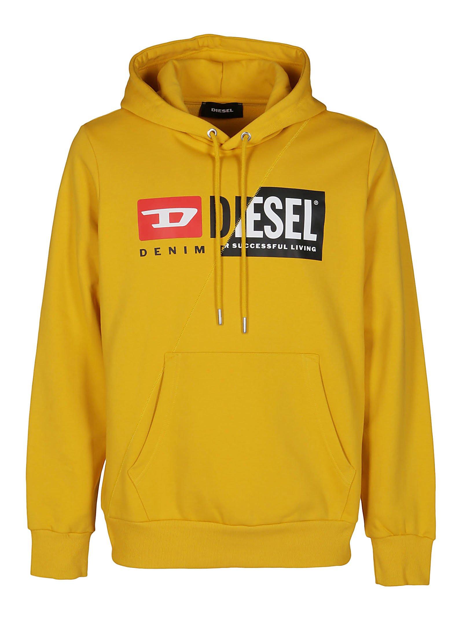 DIESEL S-girk-hood-cuty Spliced Logo Hoodie in Yellow for Men | Lyst